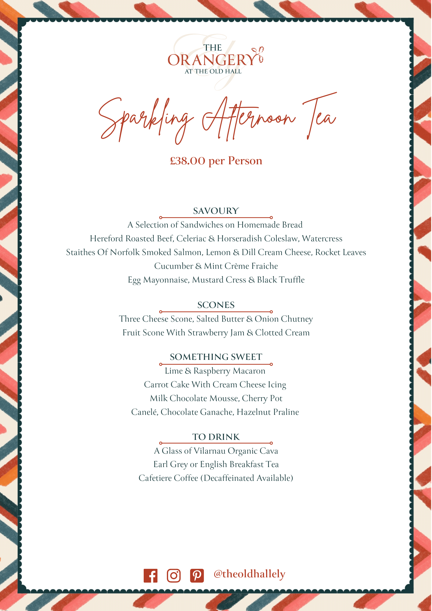 Afternoon tea menu at the old hall ely 2023